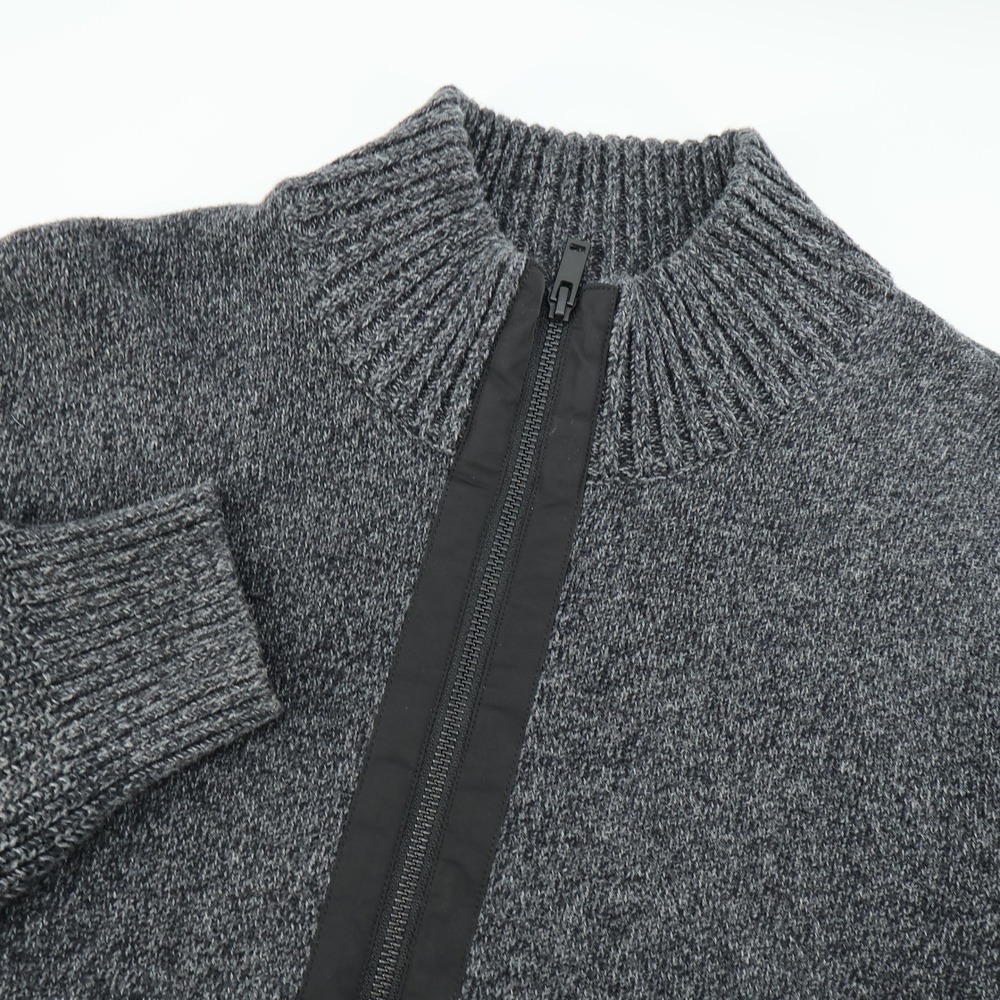 Daniel Hechter Paris Mens Gray Cotton Knit Full Zip Mock Neck Sweater Large
